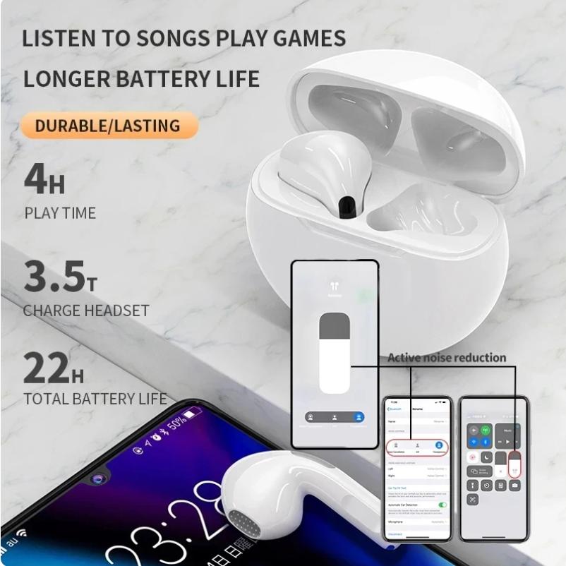 AirPods Pro6 Wireless Headphone Bluetooth Earphone In Ear Tws Gaming Sports Headphones for Air Smartphones IPhone