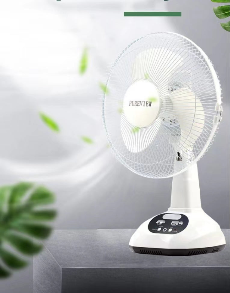 Electric Solar Fan Table Ventilator USB Rechargeable Charging 12Inch 2-Speed Desk Cooling Fan with 2 Lamps for Camping Home