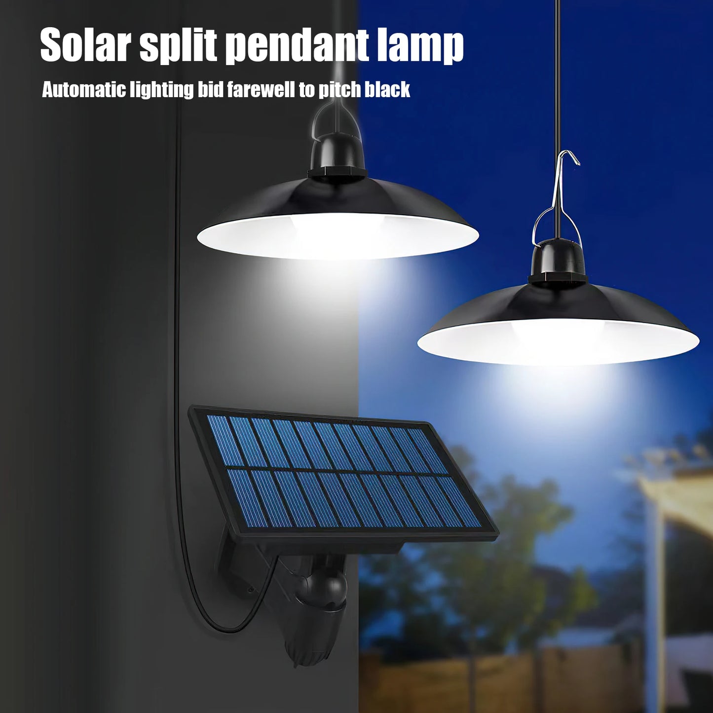 Split Solar Pendant Lamp Outdoor Indoor IP65 Waterproof LED Light with Remote Control Camping Garden Courtyard Linear Lighting